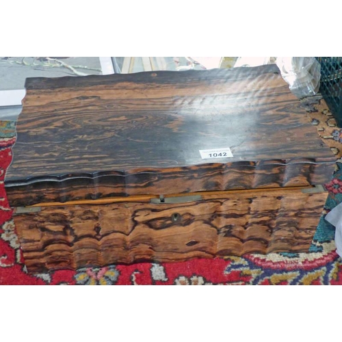 1042 - 19TH CENTURY ZEBRA WOOD FITTED BOX. LENGTH 40 CM