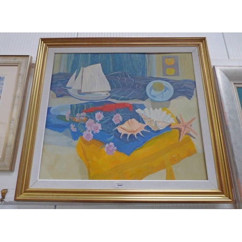 1043 - IRENE HALLIDAY - (ARR),   SEA SHELLS & LOBSTER,  FRAMED GOUACHE,   69 X 79 CM