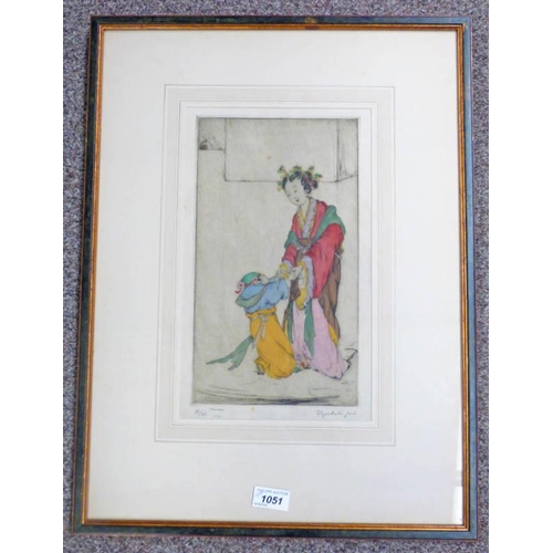 1051 - ELYSE ASHE LORD  PLAY   SIGNED IN PENCIL GILT FRAMED COLOURED ARTIST'S PROOF ETCHING NO. 51/75 32  X... 