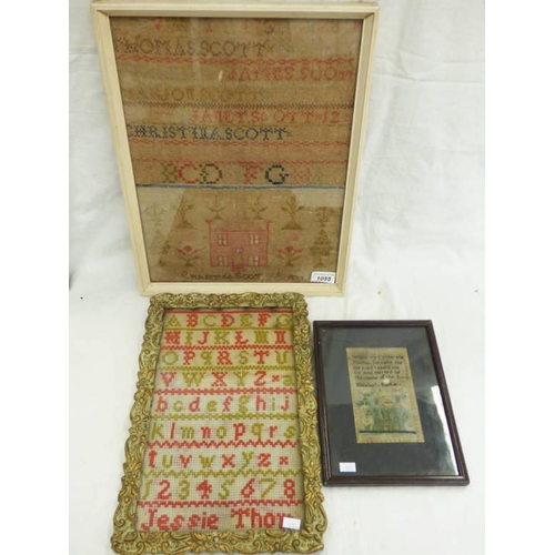 1055 - 3 19TH CENTURY SAMPLERS, ELIZABETH BOOKER 1845, ETC