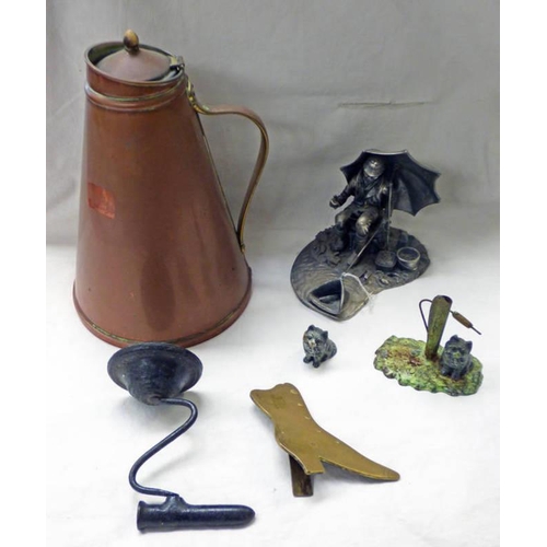 1060 - EVERGREEN STUDIO METAL FIGURE OF FISHERMAN SIGNED JOHN BALL, 19TH CENTURY COPPER JUG, METAL FIGURES,... 