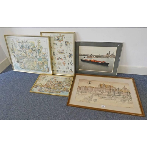 1061 - FRAMED LITHOGRAPH BY JERZY JUREWICZ TOGETHER WITH 3 NAUTICAL THEMED PRINTS  -4-