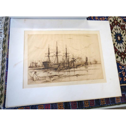 1422 - UNFRAMED PUBLISHED ETCHING SAILING SHIPS PUBLISHED GLASGOW 1890 BY  JAMES CONNELL, IMAGE SIZE 27 X 4... 