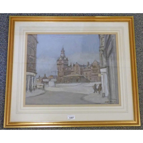 1487 - A P NEILSON WEST STATION DUNDEE SIGNED FRAMED WATERCOLOUR 38 X 48 CM