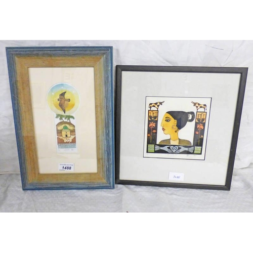 1488 - BARBARA ROBERTSON FRAMED LINOCUTS: NO JOHN NO - NO. 2 OF 14 & HAWK NO.6 OF 12