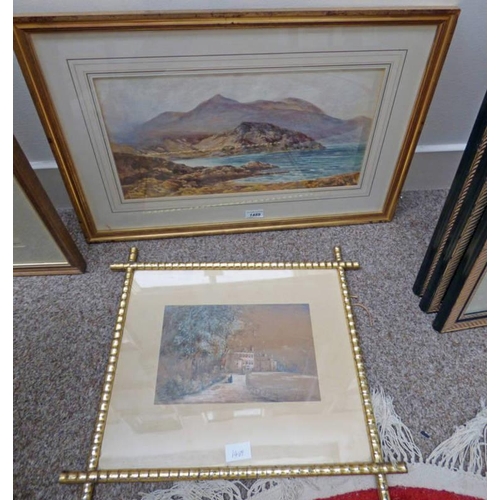 1489 - FRAMED WATERCOLOUR KYLE STROAN SIGNED W H DYCE - 25 X 47 CM & FRAMED GOUACHE FIGURES APPROACHING A H... 