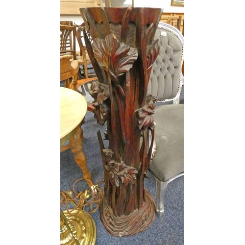 1516 - ORIENTAL CARVED HARDWOOD POT STAND 97CM TALL