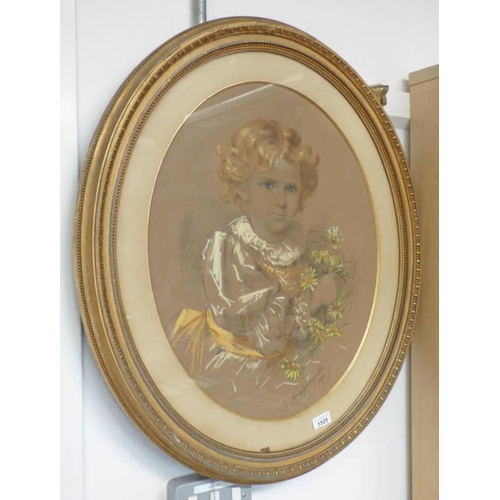 1525 - OVAL PORTRAIT OF YOUNG GIRL IN OVAL GILT FRAME. SIGNED  A MYGIAM PIETRE  1890 55 X 45 CMS