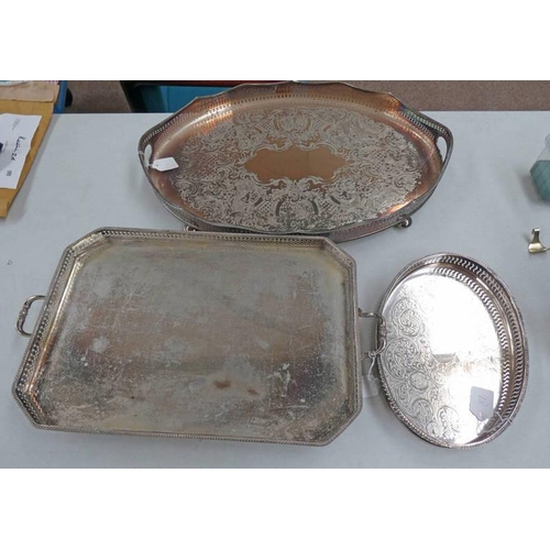 18 - 2 OVAL SILVER PLATED TRAYS & RECTANGULAR SILVER PLATED TRAY