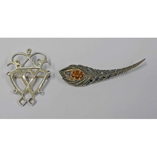 184 - SCOTTISH SILVER LUCKENBOOTH BROOCH, EDINBURGH 1922 & AN ART DECO 925 SILVER MARCASITE & GEM SET BROO... 