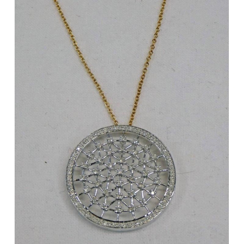 198 - WHITE GOLD DIAMOND SET CIRCULAR PENDANT ON CHAIN MARKED 375   7 GMS