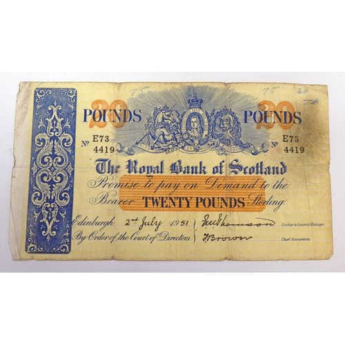 2299 - 1951 ROYAL BANK OF SCOTLAND £20 BANKNOTE, E73 4419, THOMSON & BROWN SIGNATURES