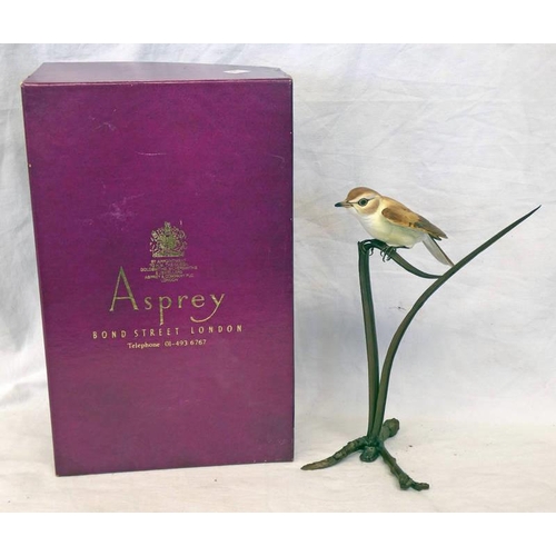 29 - ALBANY WORCESTER PORCELAIN WARBLER ON BRONZE STAND IN ASPREY BOX - 21CM TALL