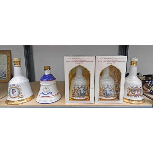 3001 - SEALED BELLS DECANTER QEII BIRTHDAY 2 SEALED IN BOXES AND 2 OTHERS