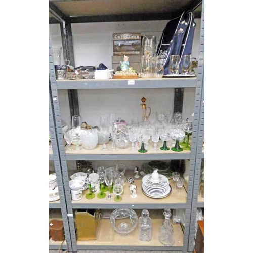 3030 - SELECTION OF VARIOUS PORCELAIN, GLASSWARE ETC INCLUDING DECANTERS, DECORATIVE FIGURES, VASES AND OTH... 