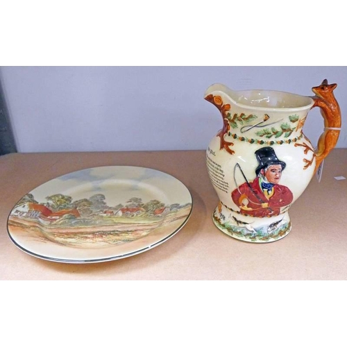 3058 - CROWN DEVON FIELDINGS JOHN PEEL MUSICAL JUG & ROYAL DOULTON PLATE