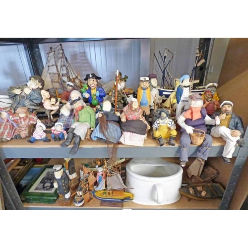 3193 - SELECTION OF NAUTICAL THEMED FIGURES & MODEL BOATS OVER TWO SHELVES