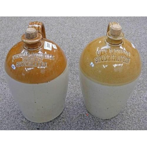 3207 - STONEWARE FLAGON FOR THOMAS MITCHELL MERCHANT STONEHAVEN & ANOTHER FOR GEORGE GREIG STONEHAVEN