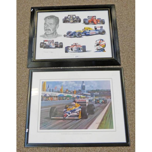 3233 - TWO FRAMED PICTURES RELATED TO FORMULA ONE & NIGEL MANSELL  54 X 70 CMS