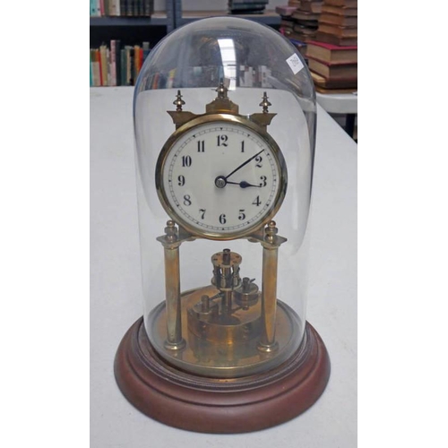 3309 - GERMAN GILT MANTLE CLOCK WITH GLASS DOME - 30 CM TALL