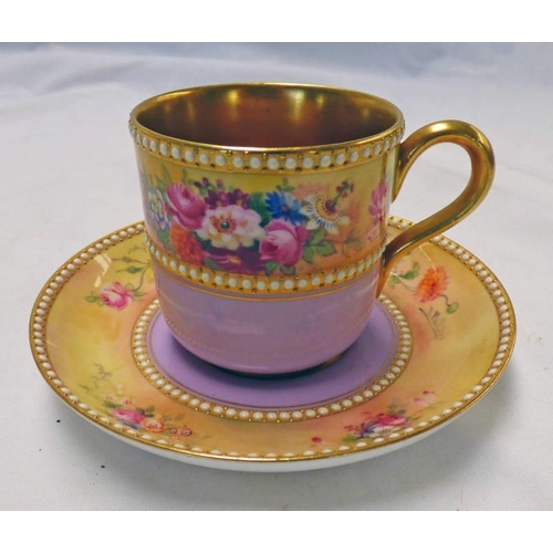 3311 - EARLY 20TH CENTURY LILAC & GILT CABINET CUP & SAUCER WITH FLORAL DECORATION SIGNED E. PHILLIPS