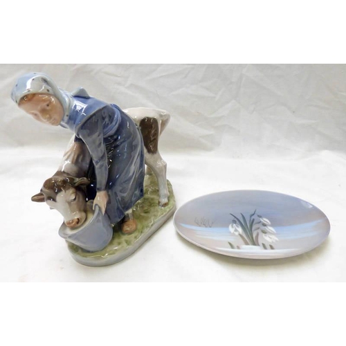 3319 - ROYAL COPENHAGEN MILK MAID WITH COW, ROYAL COPENHAGEN OVAL SNOW DROP DESK