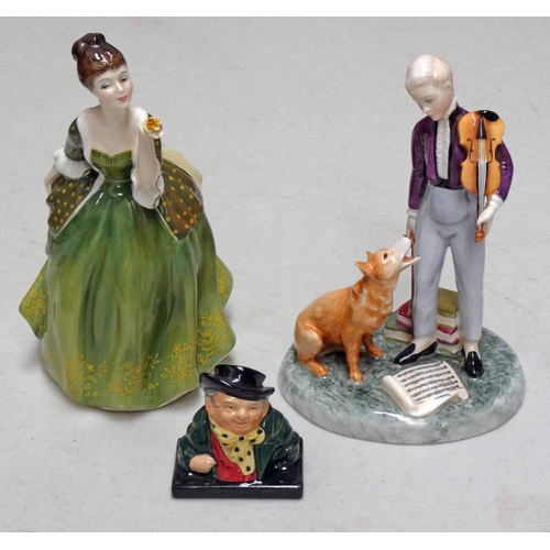 3348 - 2 ROYAL DOULTON FIGURES: YOUNG MASTER HN2872 & FLEUR HN2368 AND A ROYAL DOULTON BUST TONY WELLER (3)