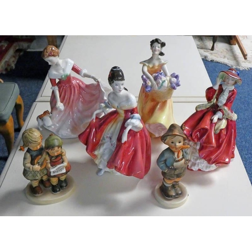 3361 - 4 ROYAL DOULTON FIGURES: MY BEST FRIEND, SOUTHERN BELLE, LESLEY & TOP O'THE HILL & 2 HUMMEL FIGURES