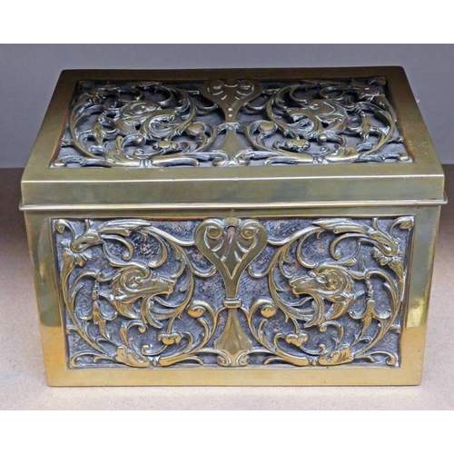 3365 - ARTS & CRAFTS BRASS CASKET WITH PIERCED DECORATION & LINED INTERIOR BY ALEX JONES & CO REGENT STREET... 