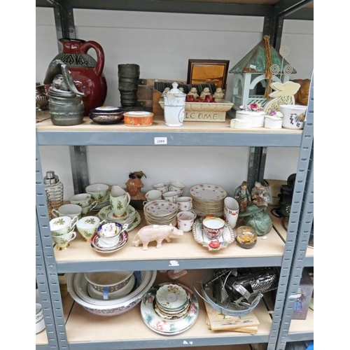 3369 - SELECTION OF VARIOUS PORCELAIN ETC ON 3 SHELVES INCLUDING CAITHNESS GLASS PAPERWEIGHT, ROYAL ALBERT ... 