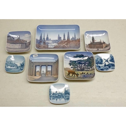 3372 - 8 BING & GRONDAHL PIN DISHES DECORATED WITH VARIOUS DANISH LANDMARKS