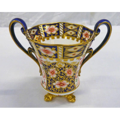 3373 - CROWN DERBY 2 HANDLED VASE.  MAX HEIGHT  12 CMS