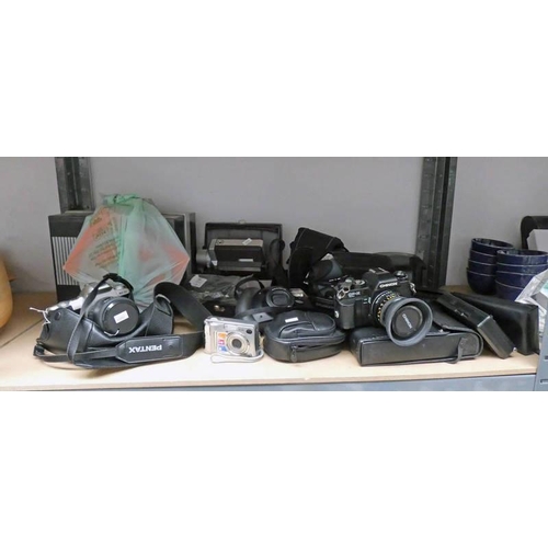 3383 - SELECTION OF VARIOUS CAMERAS ETC INCLUDING PENTAX MZ-50, CHINON CP-X DIGITAL CAMERA, BINOCULARS ETC ... 