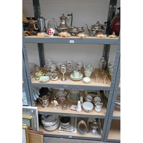 3393 - SELECTION OF VARIOUS PORCELAIN SILVER PLATED WARE ETC INCLUDING 4 PIECE TEASET ART DECO GLASS & CHRO... 