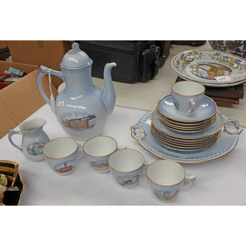 3395 - SELECTION OF BING & GRONDAHL TEA WARE DECORATED WITH DANISH LANDMARKS WITH TEAPOT, CUPS, SAUCERS, CR... 