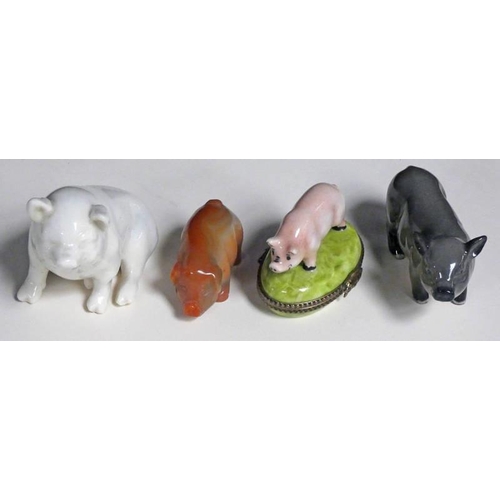 3411 - BELLEEK POTTERY PIG, ROYAL DOULTON POTTERY PIG, AGATE PIG, LIMOGES PIG, SNUFF BOX