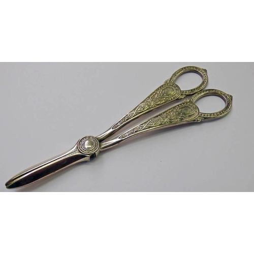 396 - PAIR OF SILVER GRAPE SCISSORS, SHEFFIELD 1895