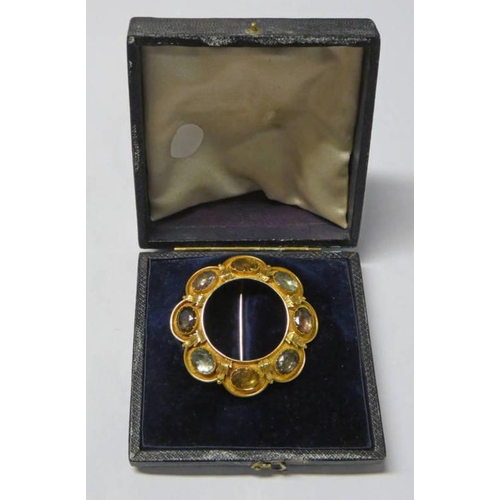 436 - 19TH CENTURY SCOTTISH CIRCULAR CITRINE SET BROOCH 4.5CM DIAMETER IN FITTED CASE