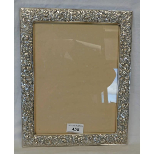 455 - RECTANGULAR SILVER FRAME WITH FLORAL DECORATION MARKED 925