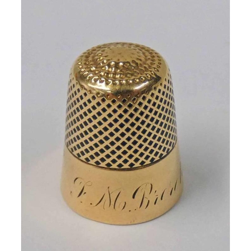 458 - YELLOW METAL THIMBLE MARKED 14K  WEIGHT - 5GMS