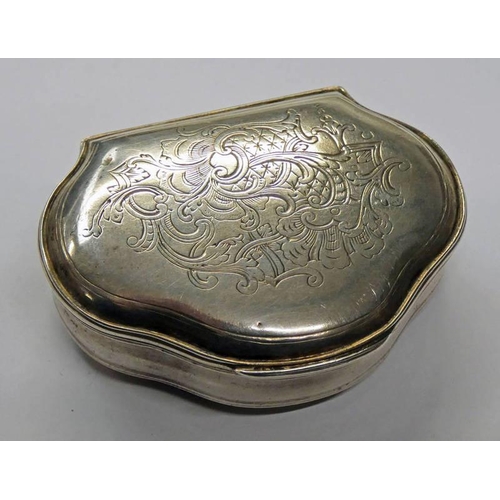 463 - 19TH CENTURY DUTCH SILVER SNUFF BOX WITH ENGRAVED DECORATION & GILT INTERIOR