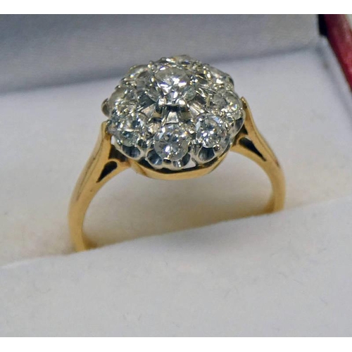 477 - DIAMOND SET CLUSTER RING MARKED 18CT TOTAL DIAMOND WEIGHT OF APPROX 1.15 CARAT IN TOTAL