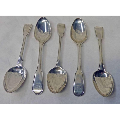 510 - 5 SILVER TEASPOONS WITH VARIOUS MARKS - TOTAL WEIGHT  3.5