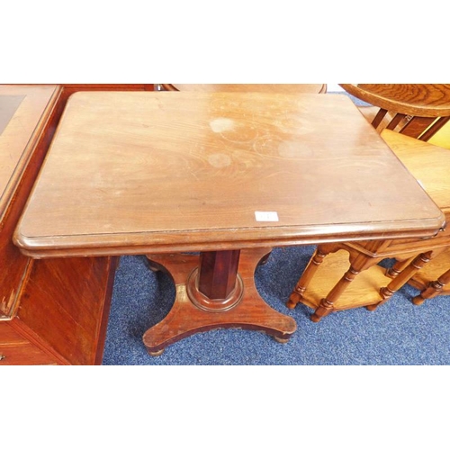 5127 - 19TH CENTURY MAHOGANY RECTANGULAR TOPPED OCCASIONAL TABLE WITH TURNED CENTRE COLUMN & BUN FEET