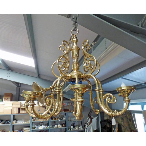 5128 - 20TH CENTURY BRASS CHANDELIER WITH 8 BRANCHES - 161CM TALL INCLUDING CHAIN