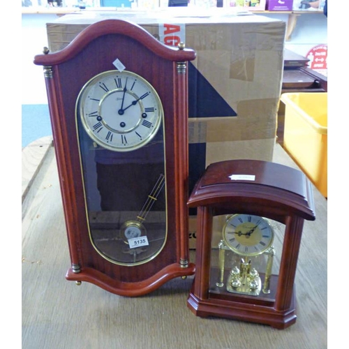 5135 - MAHOGANY CASED CHIMING WALL CLOCK & MAHOGANY CASED MANTLE CLOCK