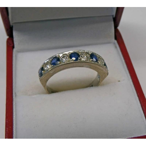 537 - 9 STONE SAPPHIRE & DIAMOND RING SET IN 18CT WHITE GOLD