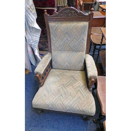 5459 - LATE 19TH CENTURY ARMCHAIR WITH DECORATIVE CARVING ON TURNED SUPPORTS