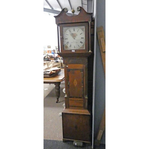 5467 - 19TH CENTURY OAK GRANDFATHER CLOCK WITH ROSEWOOD CROSSBANDING & BRASS MOUNTS & PAINTED DIAL SIGNED P... 