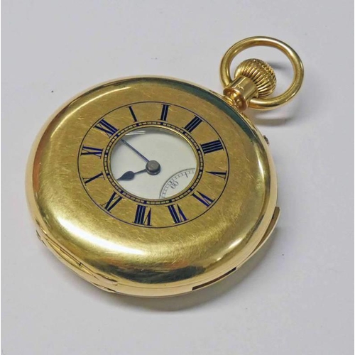 547 - 18CT GOLD HALF HUNTER MINUTE REPEATER POCKETWATCH BY MACKAY CUNNINGHAM & CO , THE OUTER CASE WITH BL... 